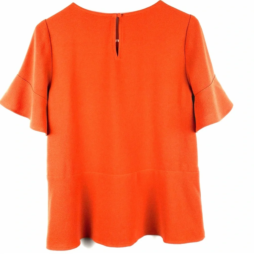 Madewell XS Orange Textured Flutter Sleeve Peplum Blouse Top - Picture 11 of 13